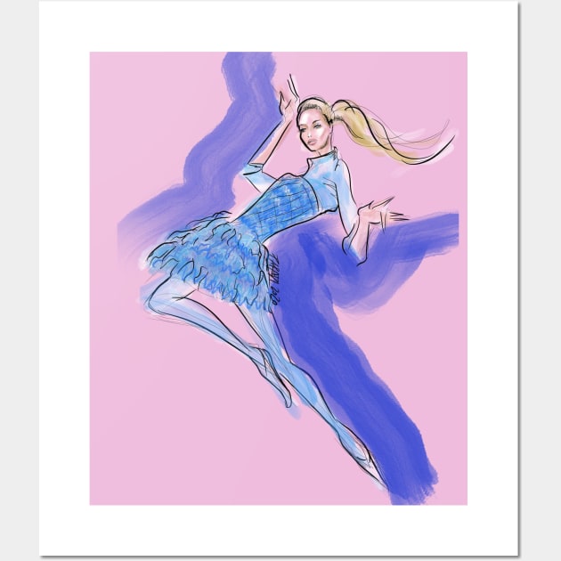 Jumping blond fashion girl Wall Art by PG Illustration